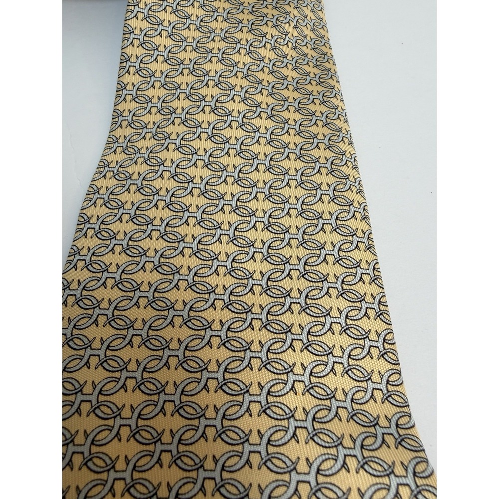 Hermes Interlocking H Yellow and Blue 100% Silk Tie #5147 HA 62 Inches Long - Picture 2 of 6